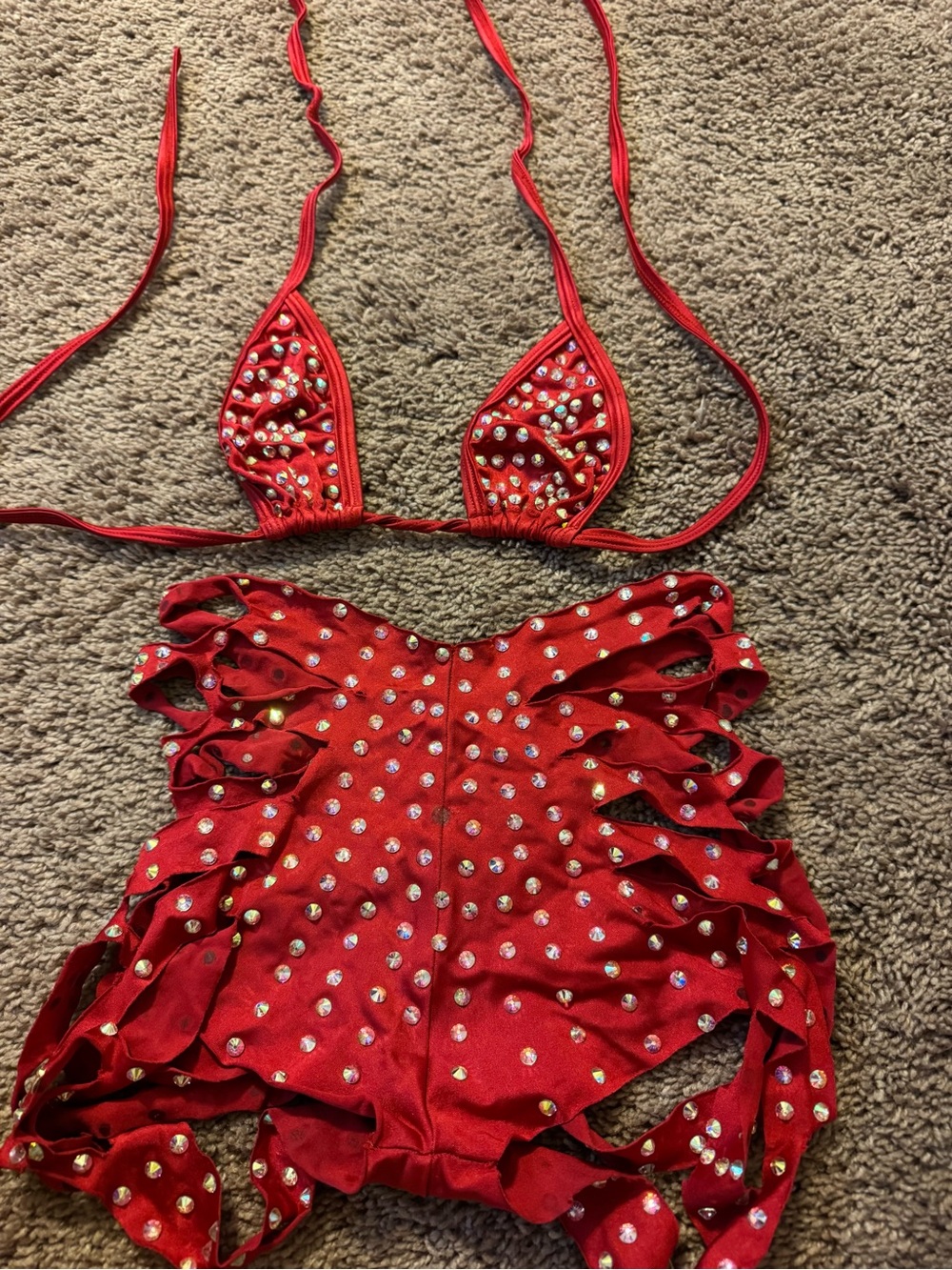 Red Embellished Two-Piece Women’s Intimate Set Bakini material